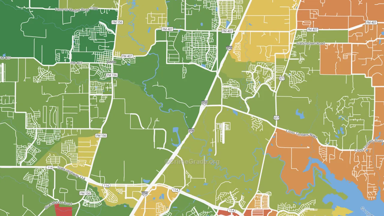 Northlake, TX Map of Drug-Related Crime Rates