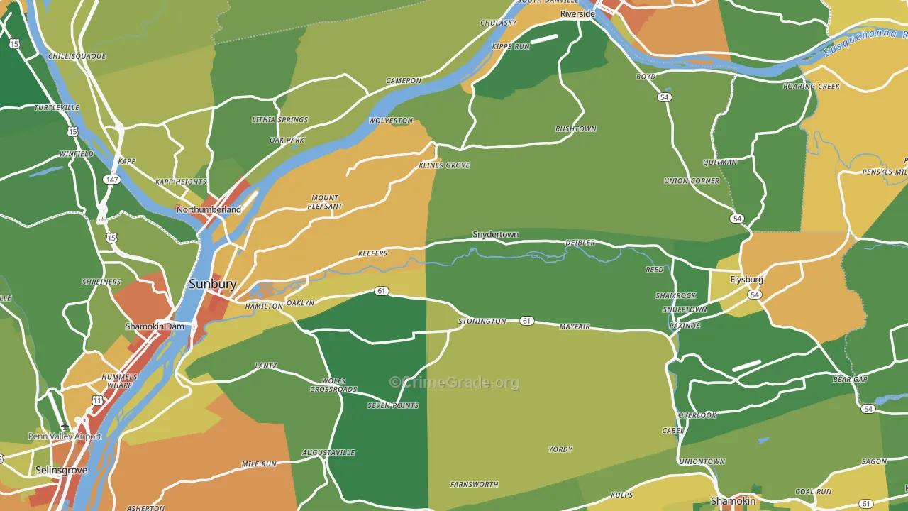 Northumberland County, PA Map of Drug-Related Crime Rates