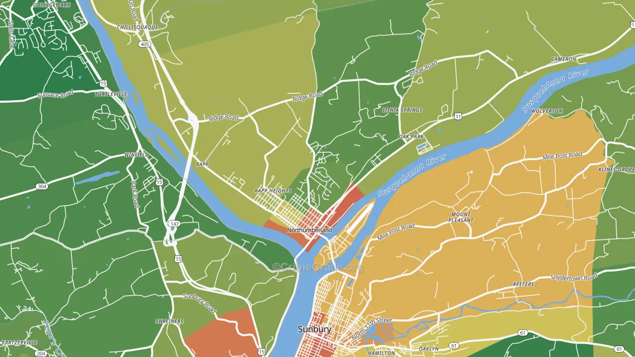 Northumberland, PA Map of Drug-Related Crime Rates