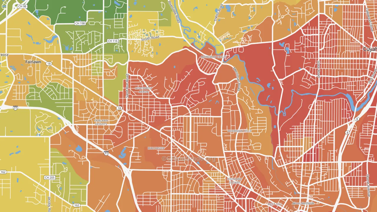 Northwest Akron, Akron, OH Map of Drug-Related Crime Rates