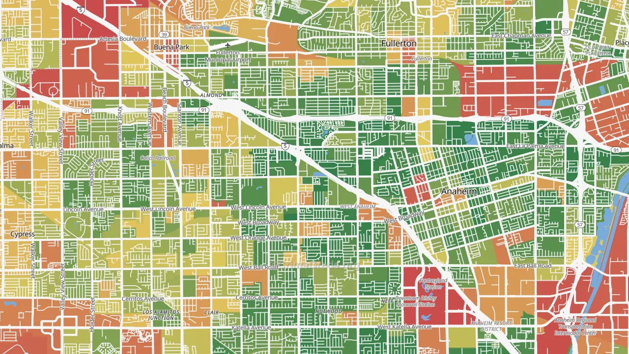 Northwest, Anaheim, CA Map of Drug-Related Crime Rates