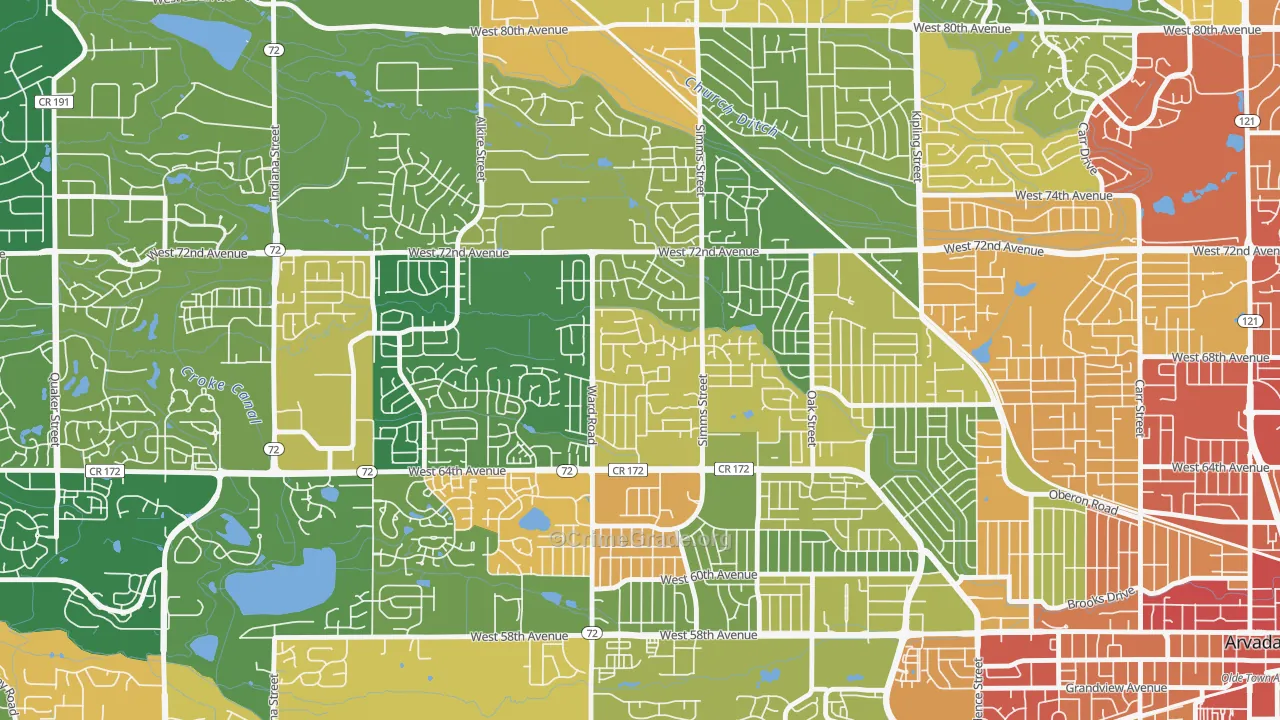 Northwest Arvada, Arvada, CO Map of Drug-Related Crime Rates