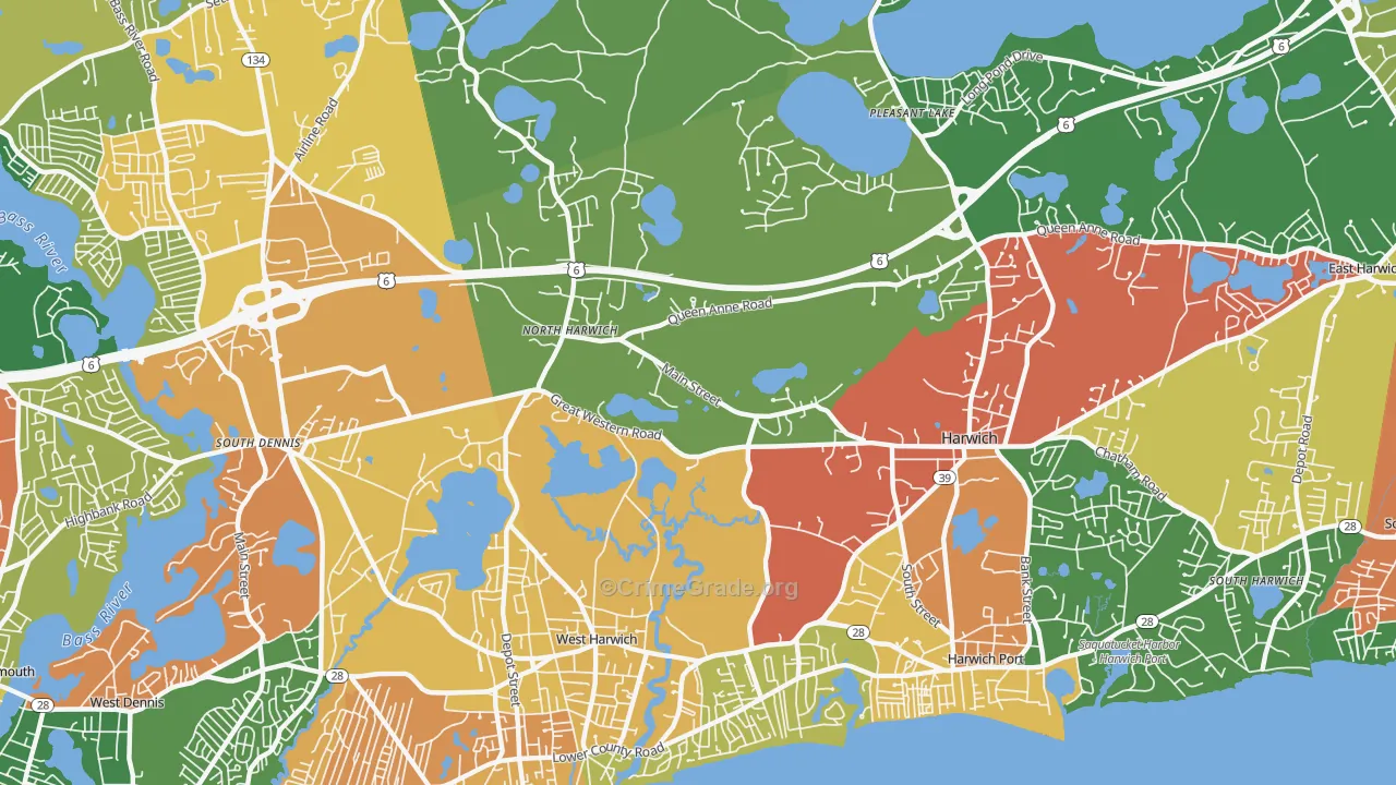 Northwest Harwich, MA Map of Drug-Related Crime Rates