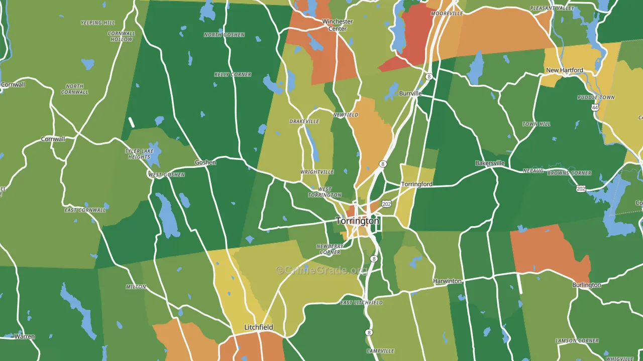 Northwest Hills Planning Region, CT Map of Drug-Related Crime Rates