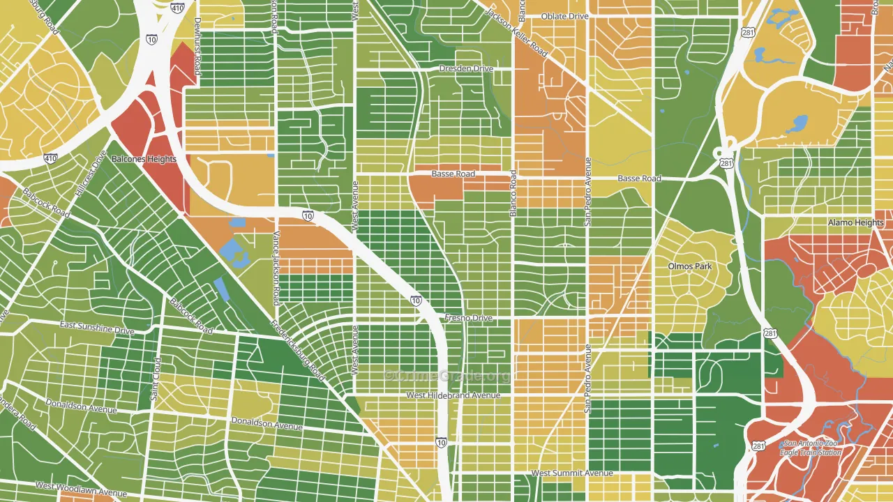 Northwest Los Angeles Heights, San Antonio, TX Map of Drug-Related Crime Rates
