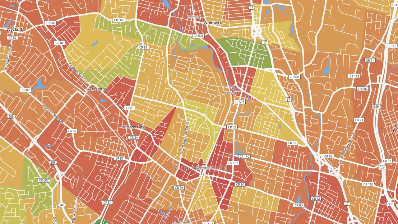 Northwest Ridgewood, Ridgewood, NJ Map of Drug-Related Crime Rates