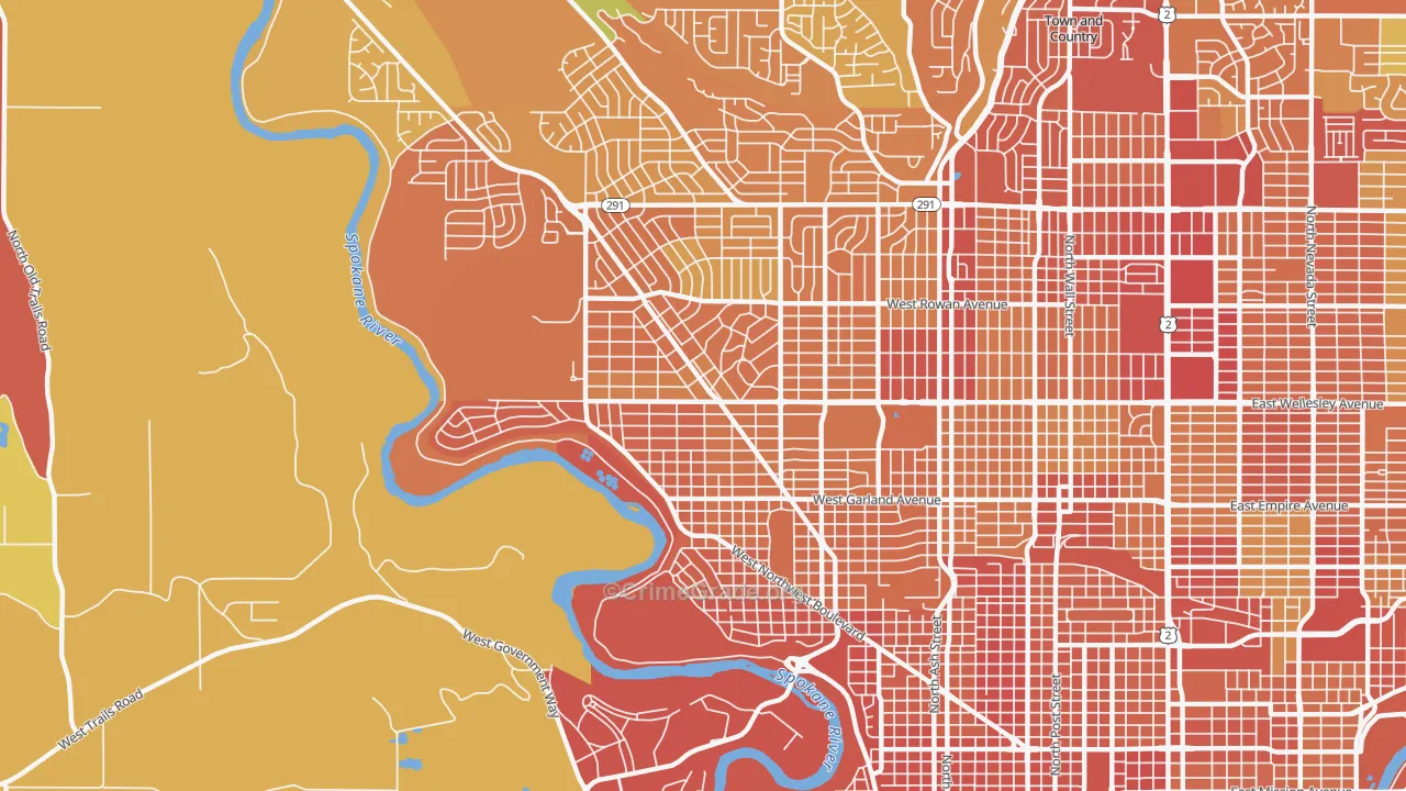 Northwest Spokane, Spokane, WA Map of Drug-Related Crime Rates
