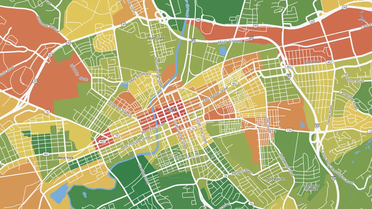 Northwest Triangle, York, PA Map of Drug-Related Crime Rates