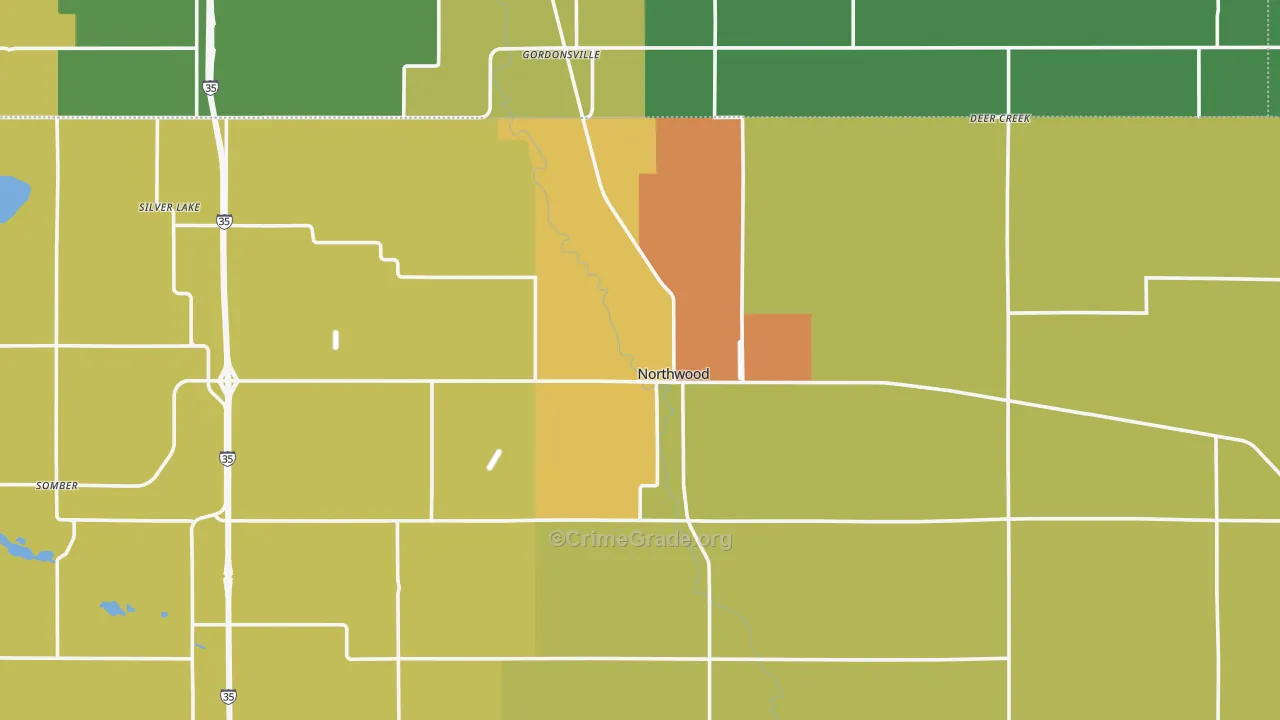 Northwood, IA Map of Drug-Related Crime Rates