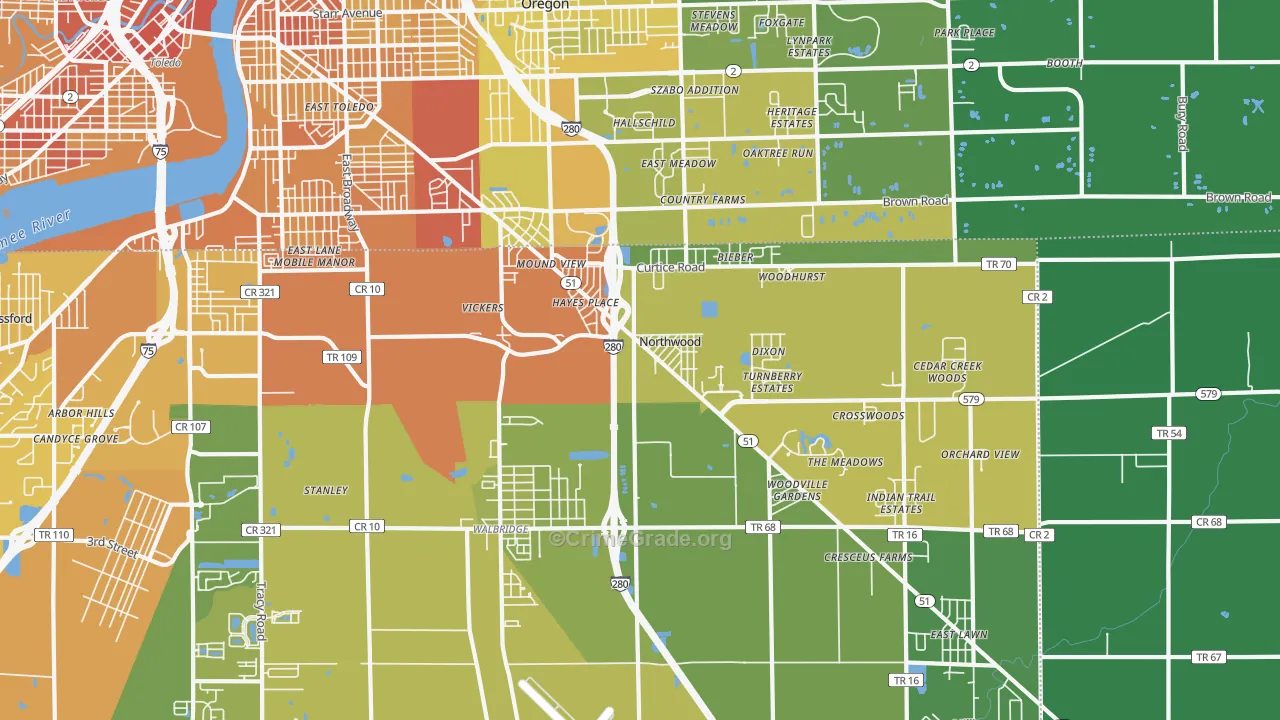 Northwood, OH Map of Drug-Related Crime Rates