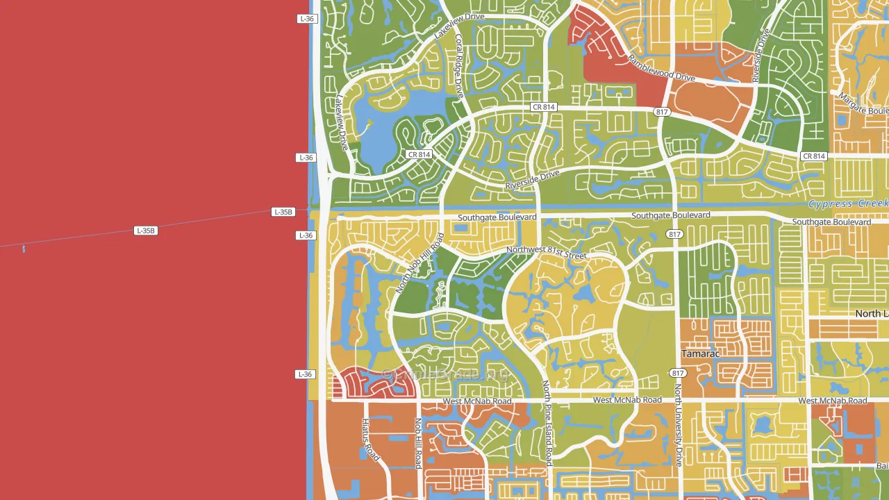 Northwood, Tamarac, FL Map of Drug-Related Crime Rates