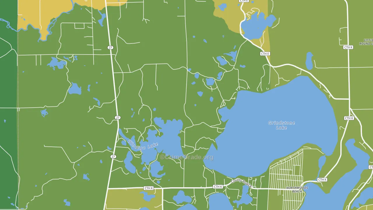 Northwoods Beach, WI Map of Drug-Related Crime Rates