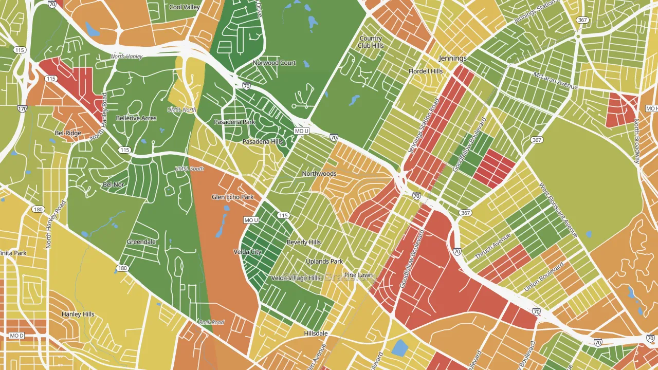 Northwoods, MO Map of Drug-Related Crime Rates