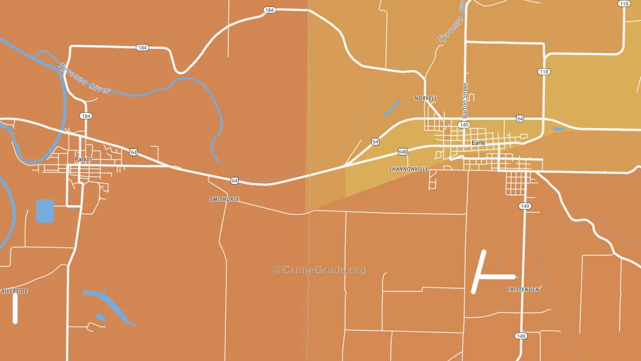 Norvell, AR Map of Drug-Related Crime Rates