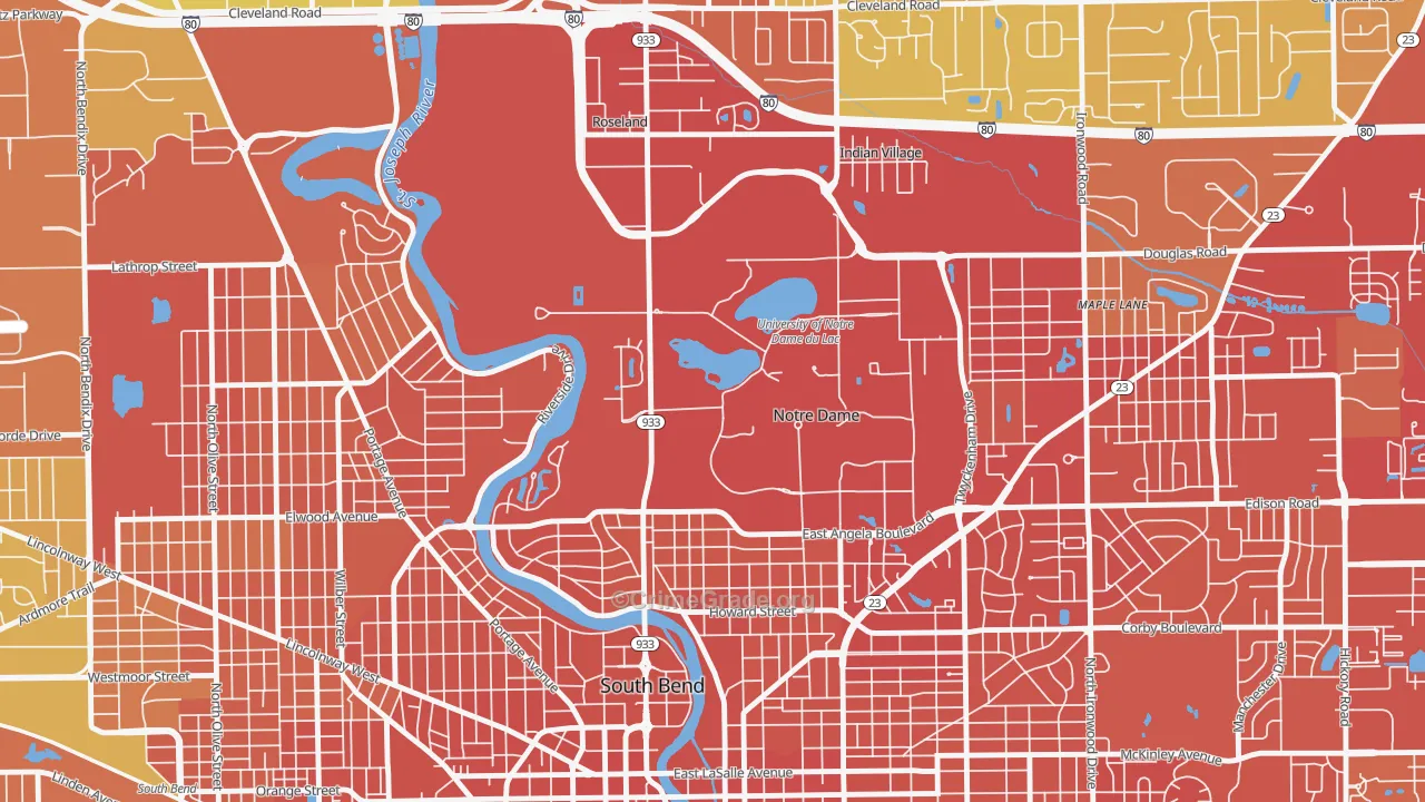 Notre Dame, IN Map of Drug-Related Crime Rates