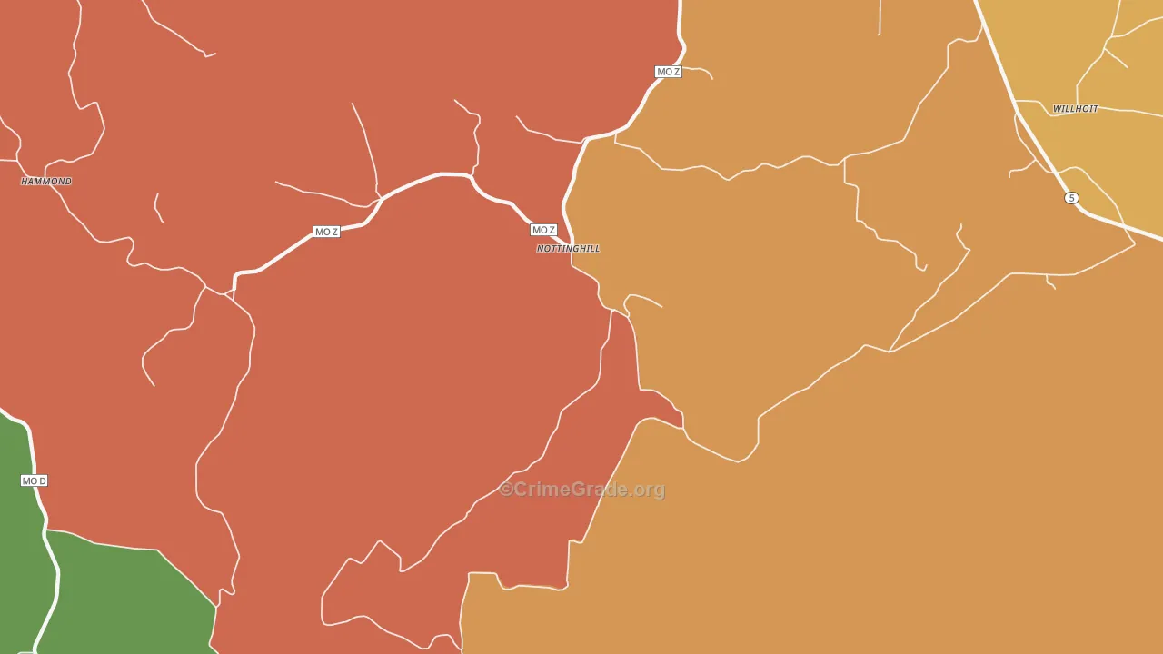 Nottinghill, MO Map of Drug-Related Crime Rates