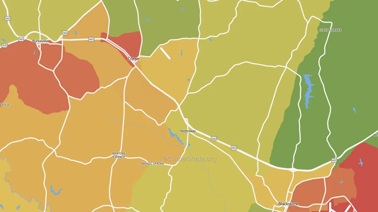 Nottoway County, VA Map of Drug-Related Crime Rates