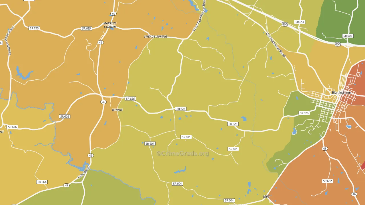 Nottoway, VA Map of Drug-Related Crime Rates