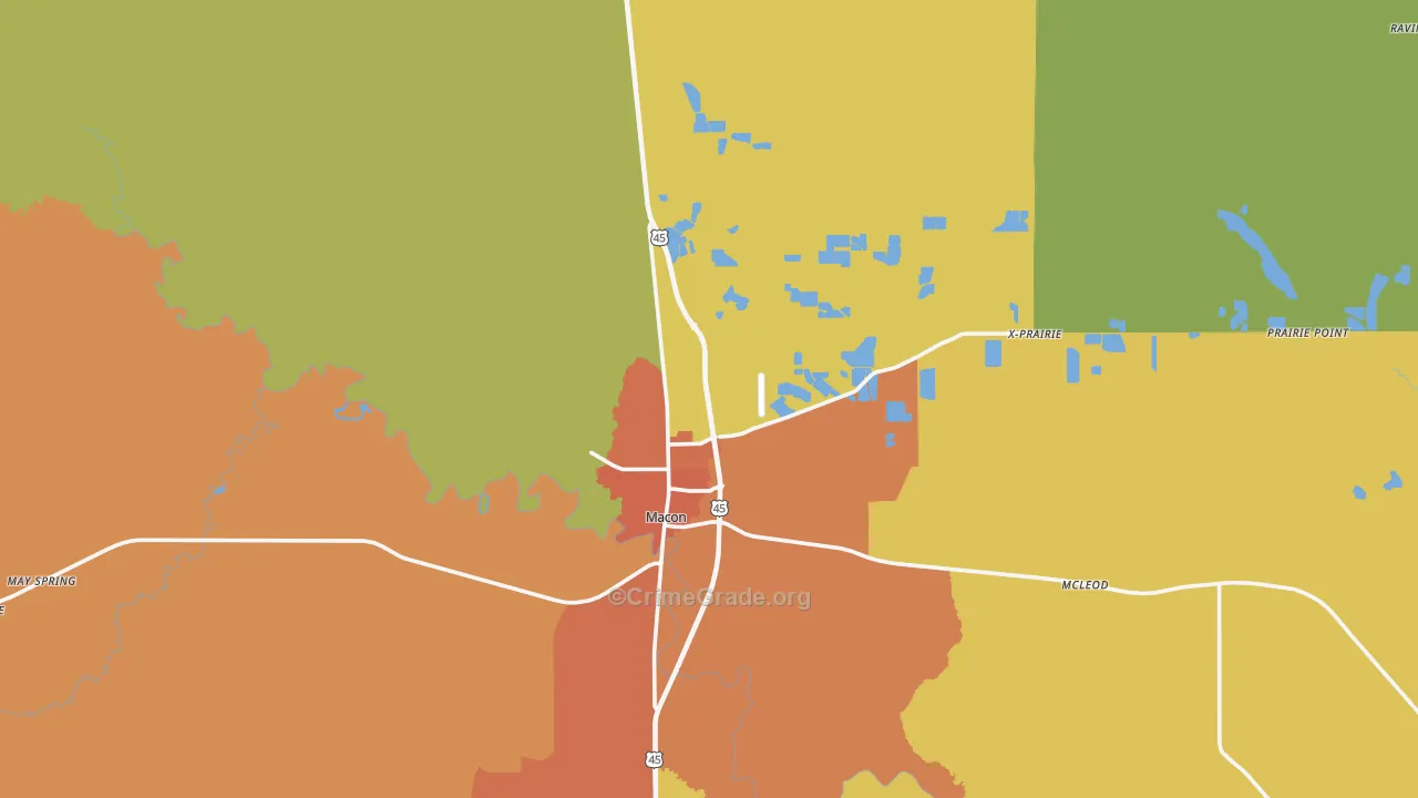 Noxubee County, MS Map of Drug-Related Crime Rates