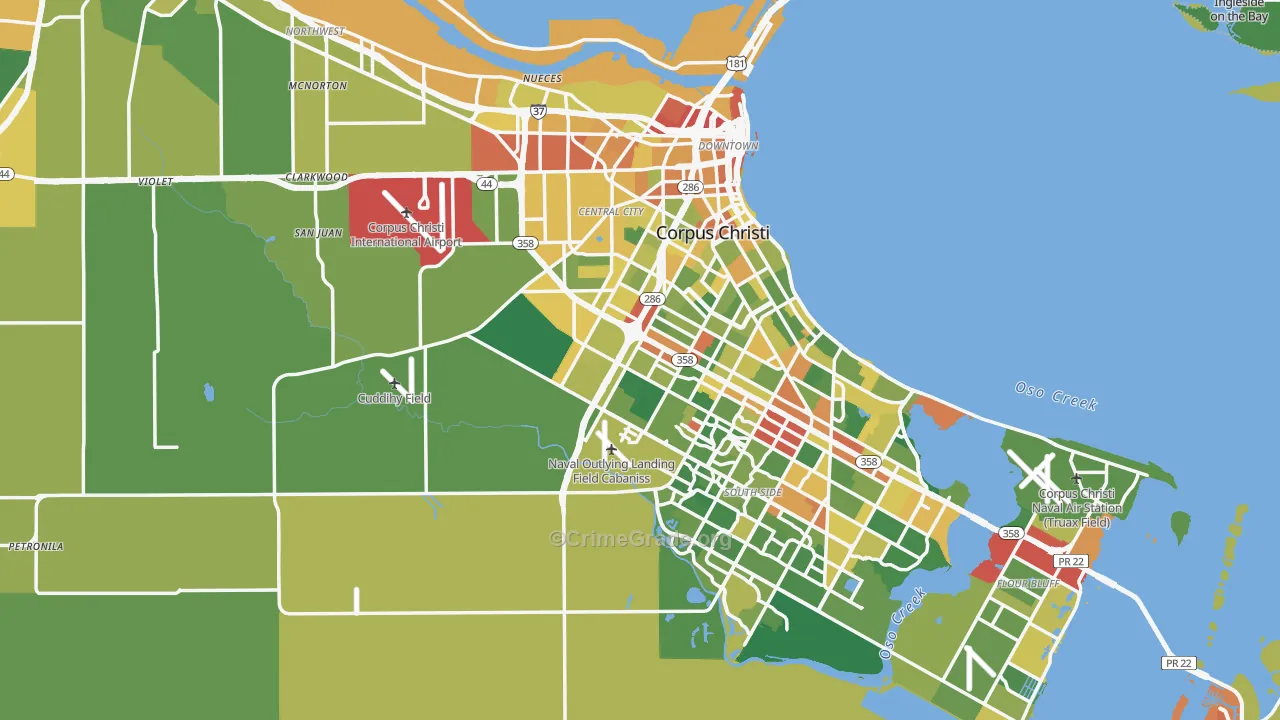 Nueces County, TX Map of Drug-Related Crime Rates