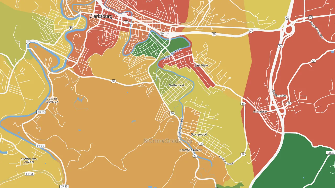 Nutter Fort, WV Map of Drug-Related Crime Rates