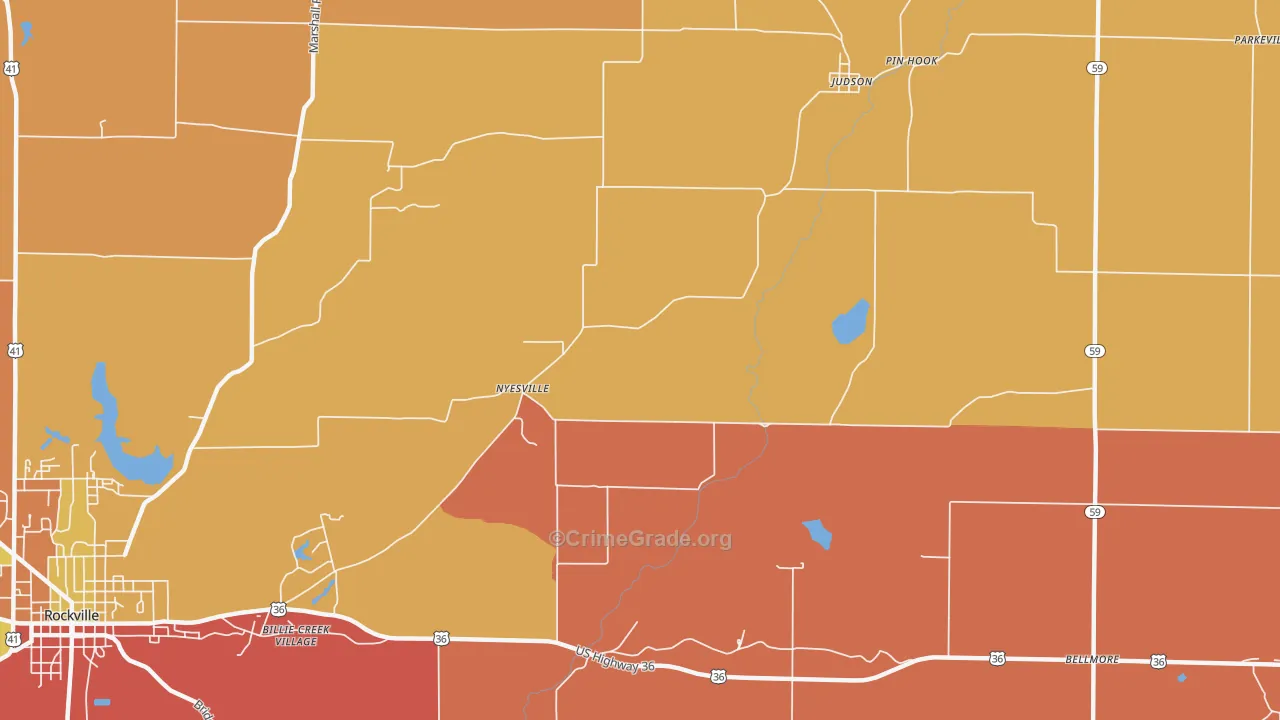Nyesville, IN Map of Drug-Related Crime Rates