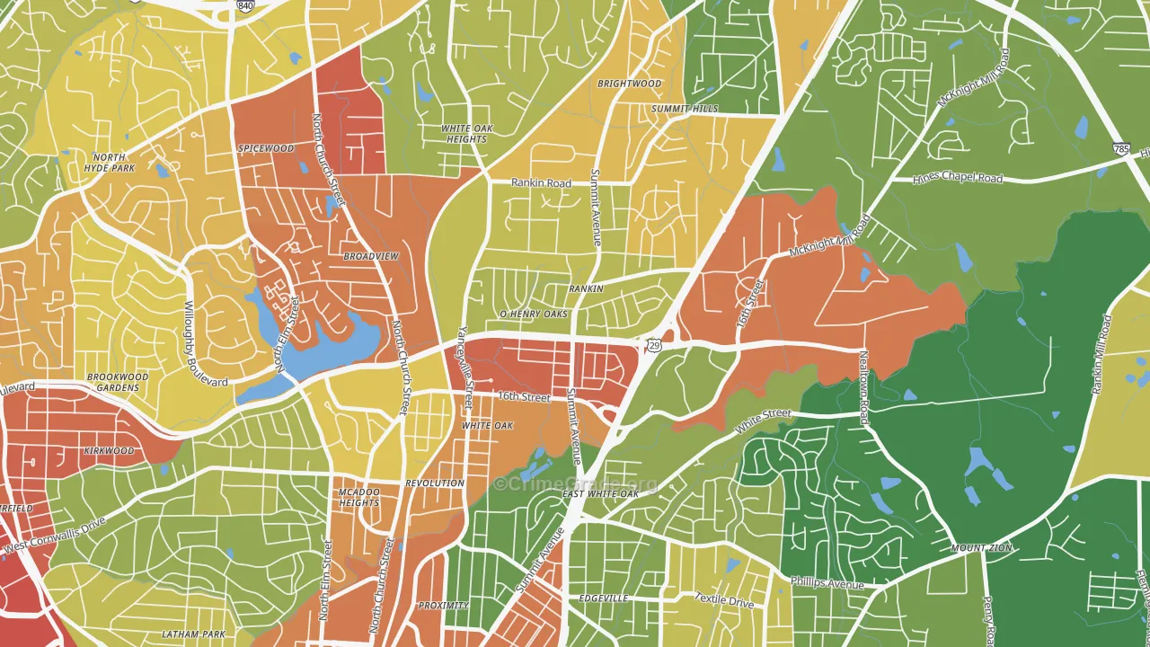 O Henry Oaks, Greensboro, NC Map of Drug-Related Crime Rates