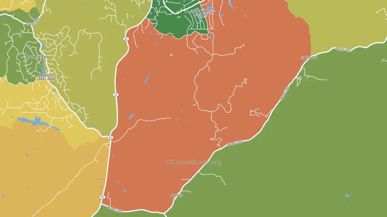 O'Neals, CA Map of Drug-Related Crime Rates