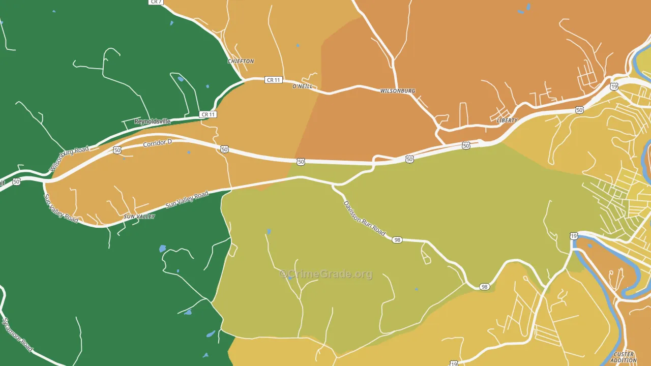 O'neil, WV Map of Drug-Related Crime Rates