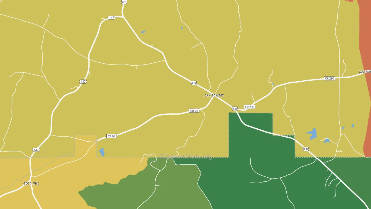 Oak Bowery, AL Map of Drug-Related Crime Rates