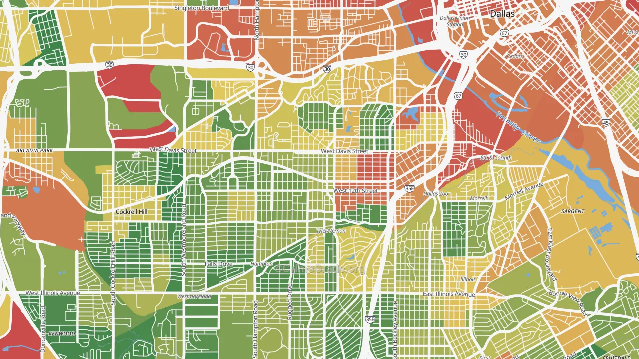 Oak Cliff, Dallas, TX Map of Drug-Related Crime Rates
