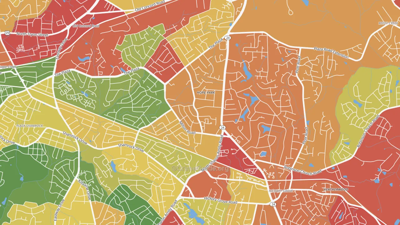 Oak Forest, Charlotte, NC Map of Drug-Related Crime Rates