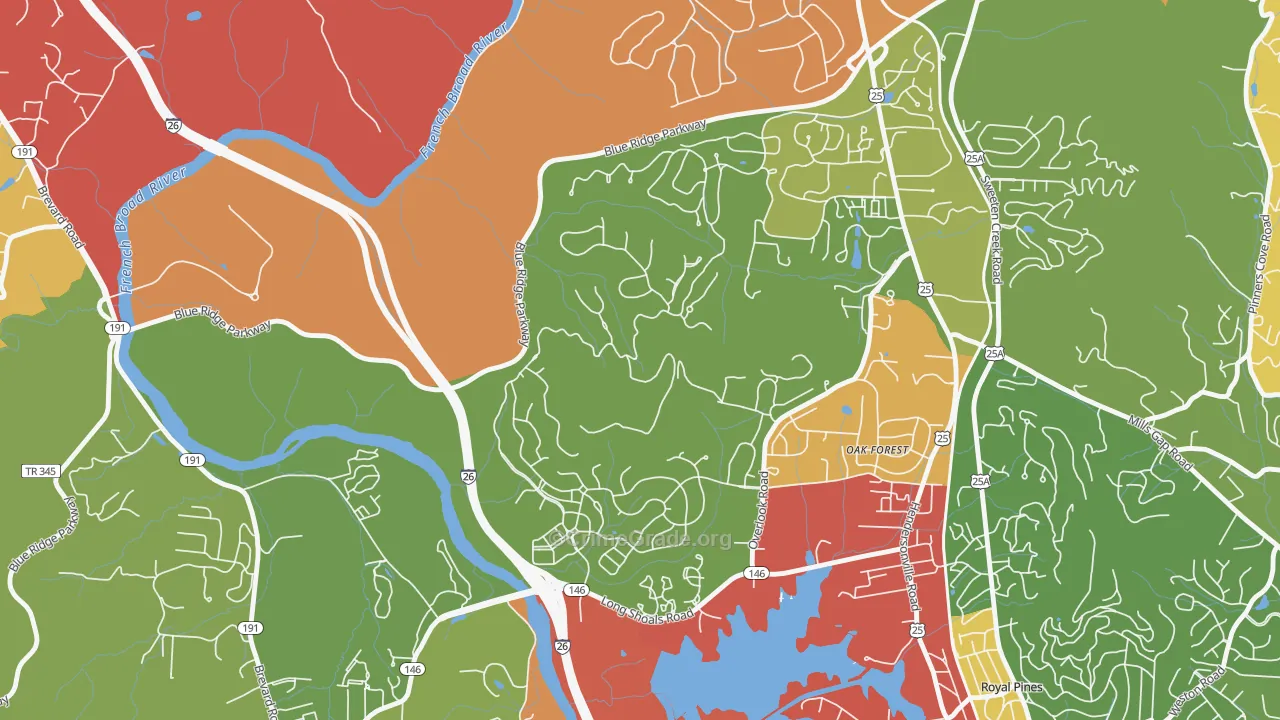 Oak Forest, NC Map of Drug-Related Crime Rates