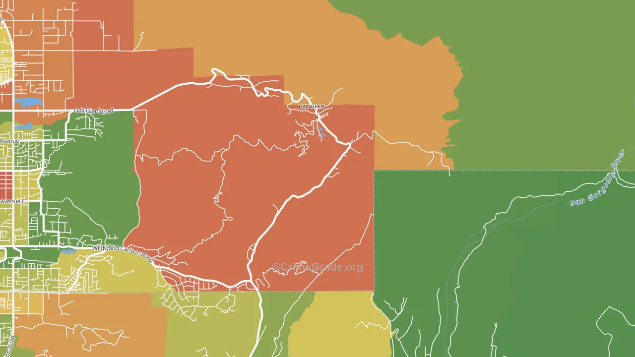 Oak Glen, CA Map of Drug-Related Crime Rates