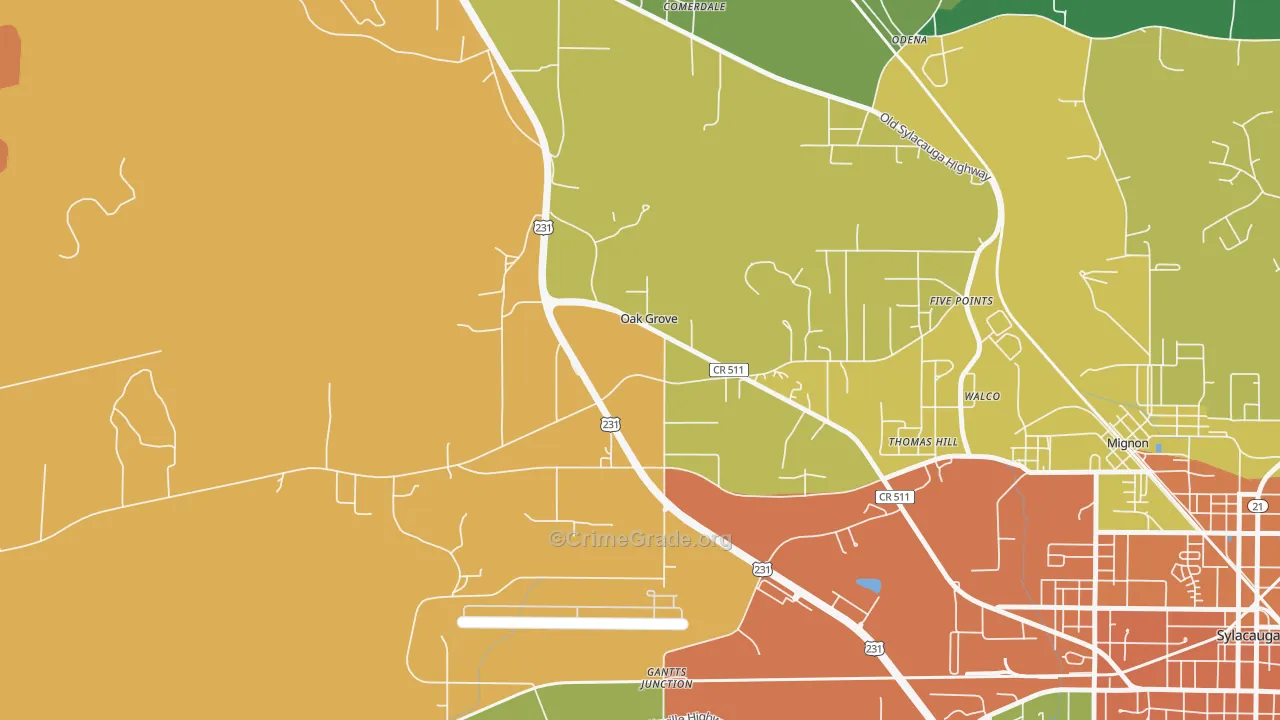 Oak Grove, AL Map of Drug-Related Crime Rates