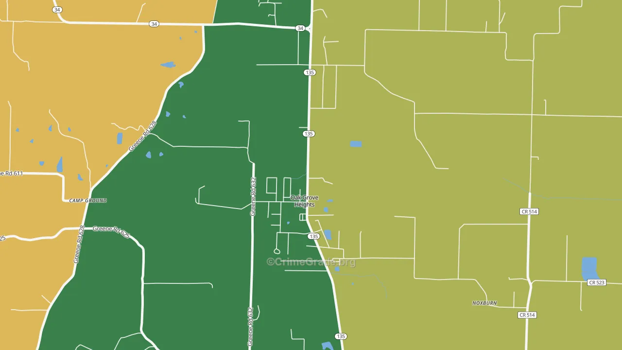 Oak Grove Heights, AR Map of Drug-Related Crime Rates
