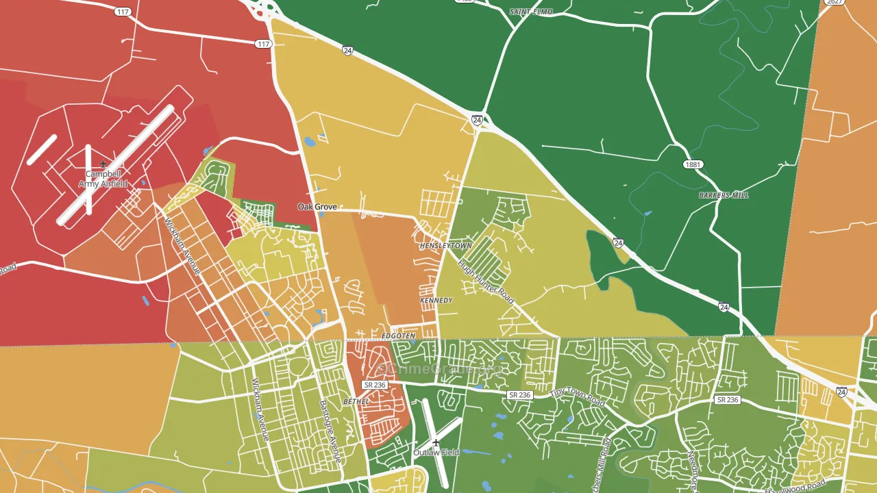 Oak Grove, KY Map of Drug-Related Crime Rates