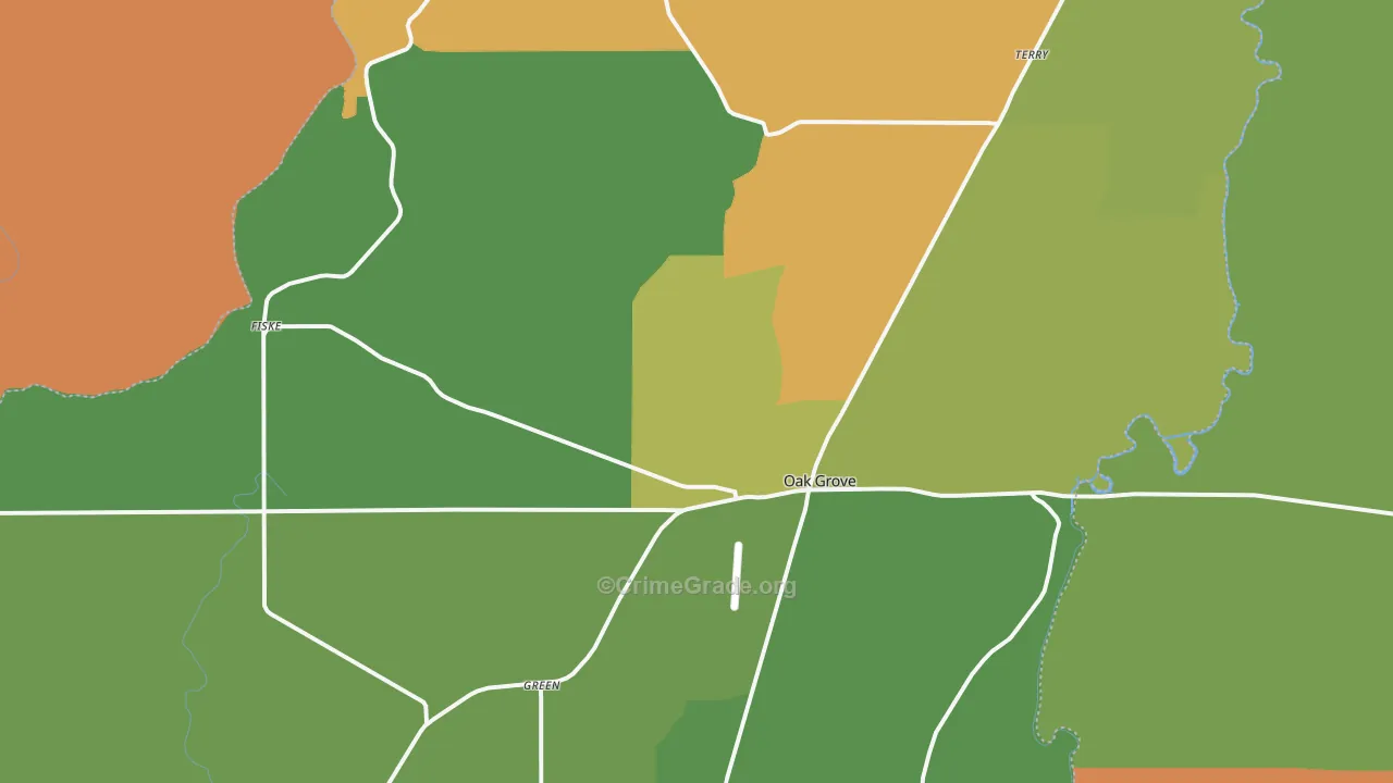 Oak Grove, LA Map of Drug-Related Crime Rates