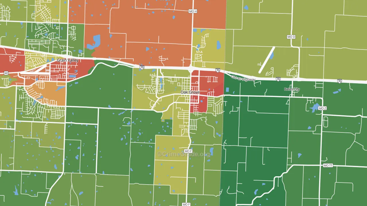 Oak Grove, MO Map of Drug-Related Crime Rates