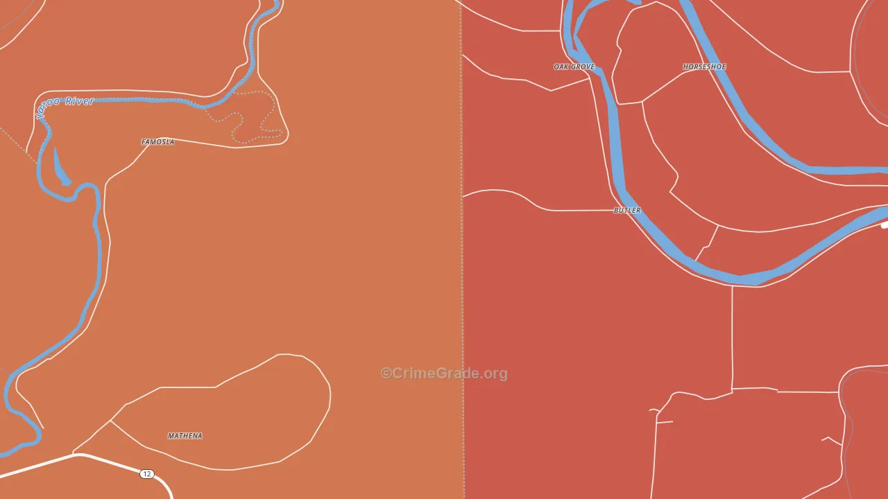 Oak Grove, MS Map of Drug-Related Crime Rates