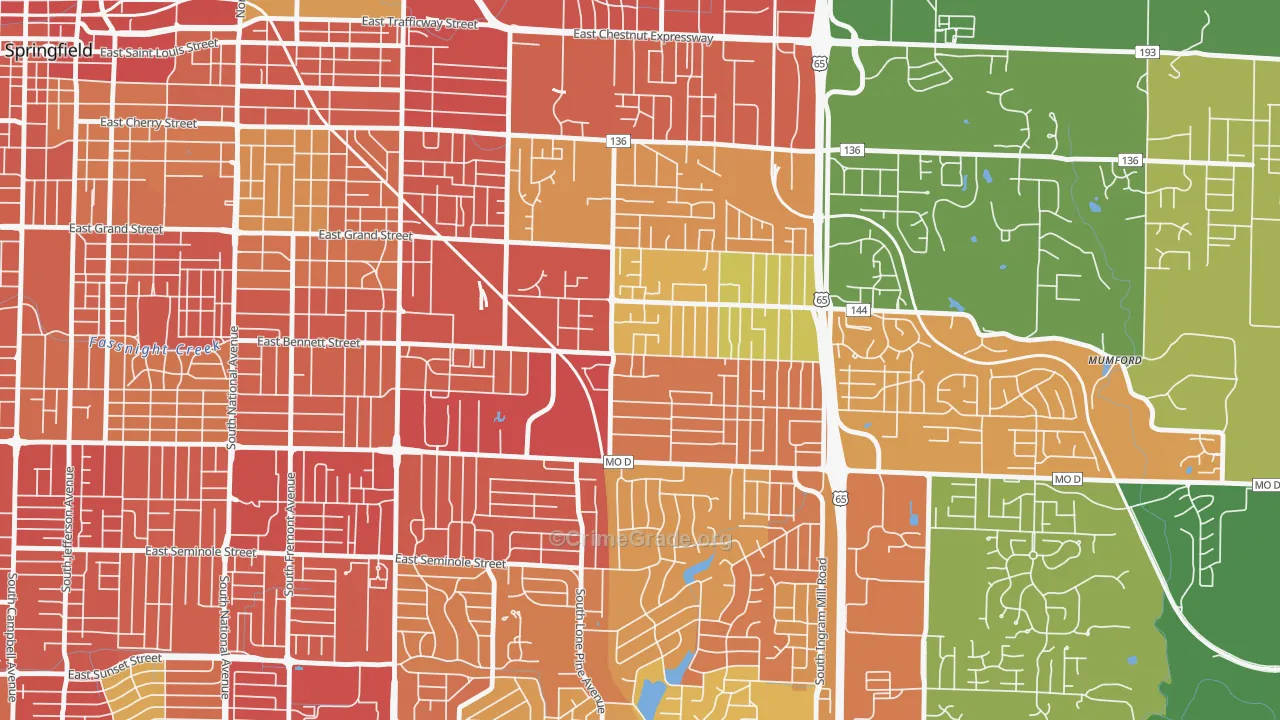 Oak Grove, Springfield, MO Map of Drug-Related Crime Rates