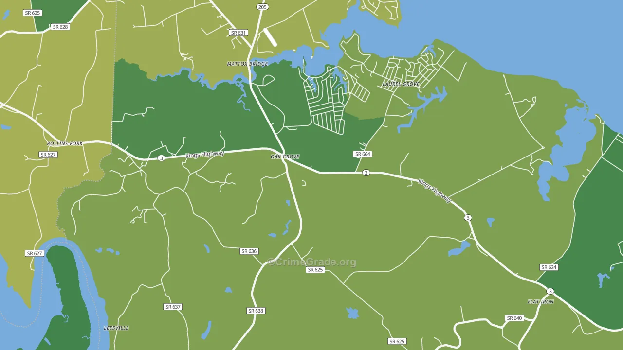 Oak Grove, VA Map of Drug-Related Crime Rates