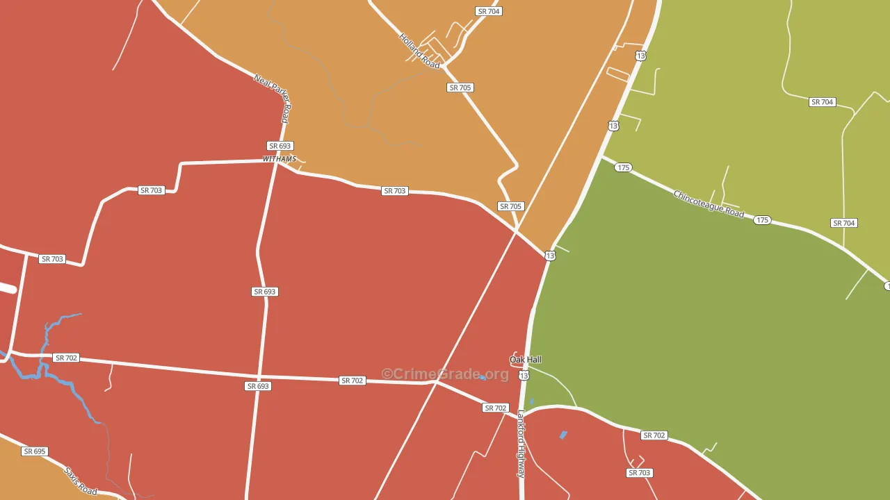 Oak Hall, VA Map of Drug-Related Crime Rates