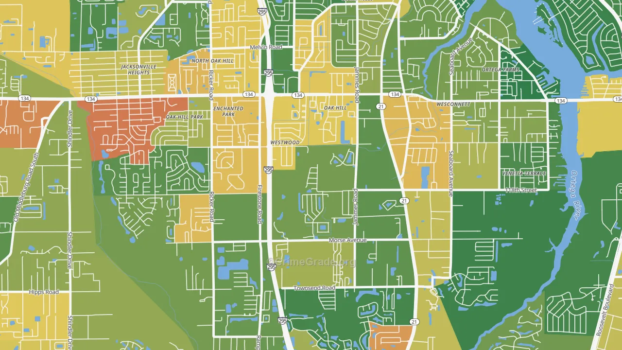 Oak Hill, Jacksonville, FL Map of Drug-Related Crime Rates