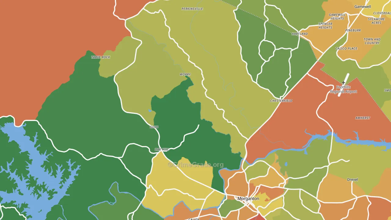 Oak Hill, NC Map of Drug-Related Crime Rates