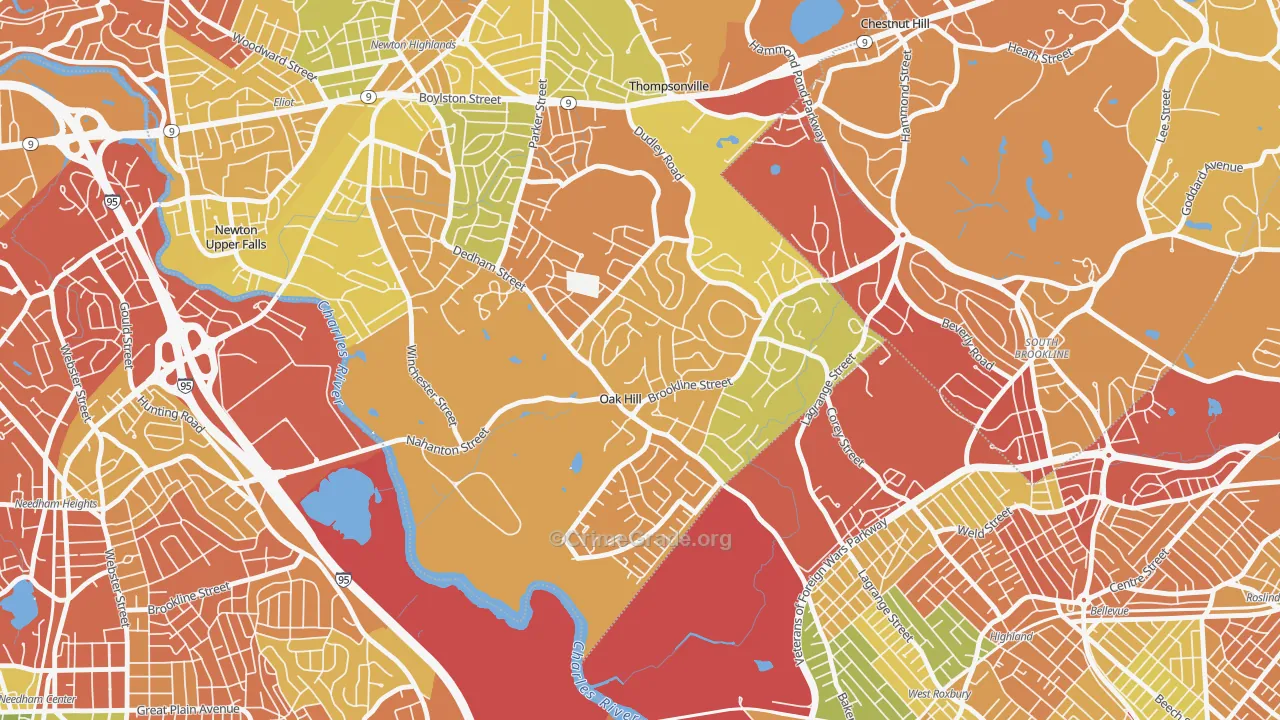 Oak Hill, Newton Center, MA Map of Drug-Related Crime Rates