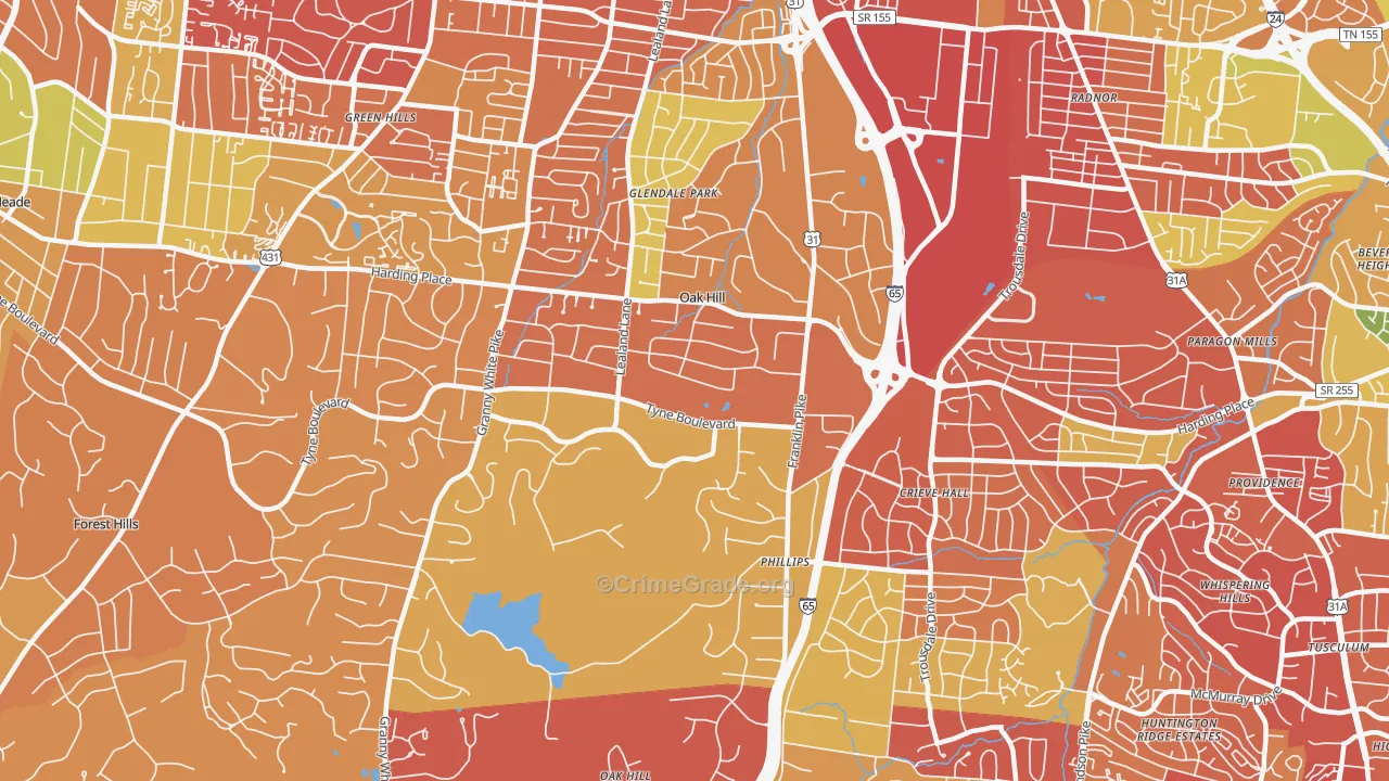 Oak Hill, TN Map of Drug-Related Crime Rates