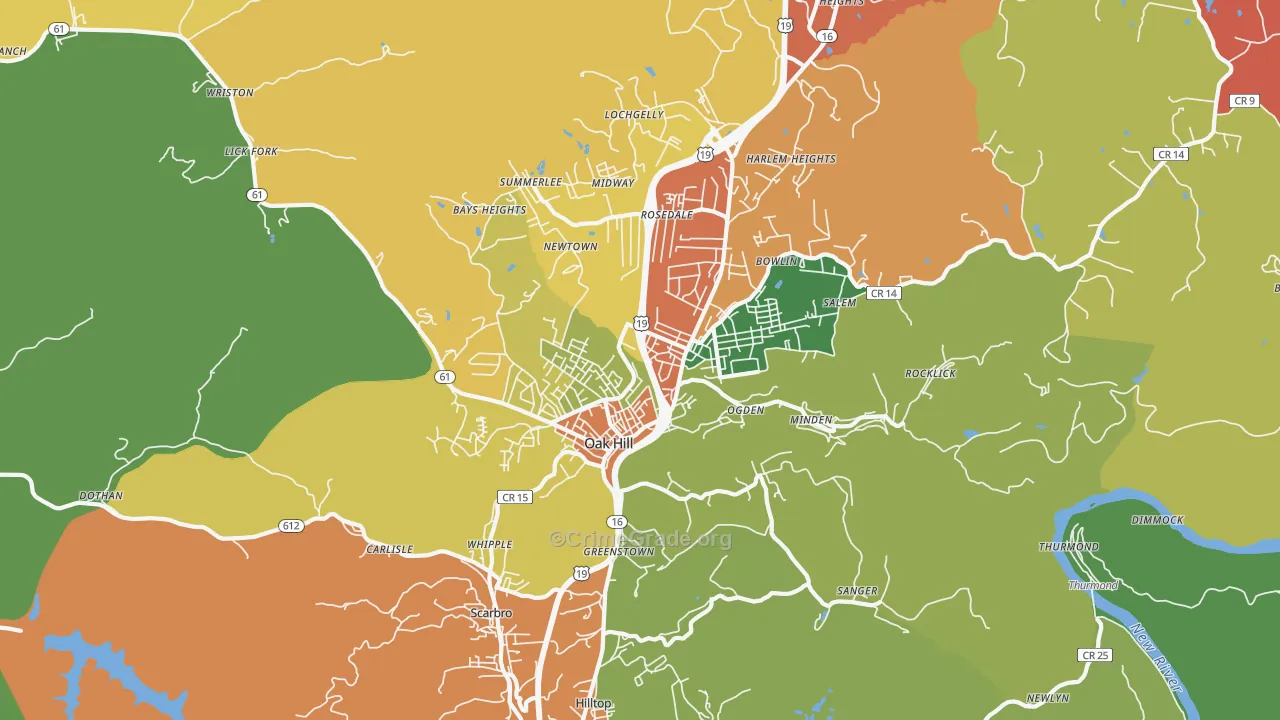 Oak Hill, WV Map of Drug-Related Crime Rates