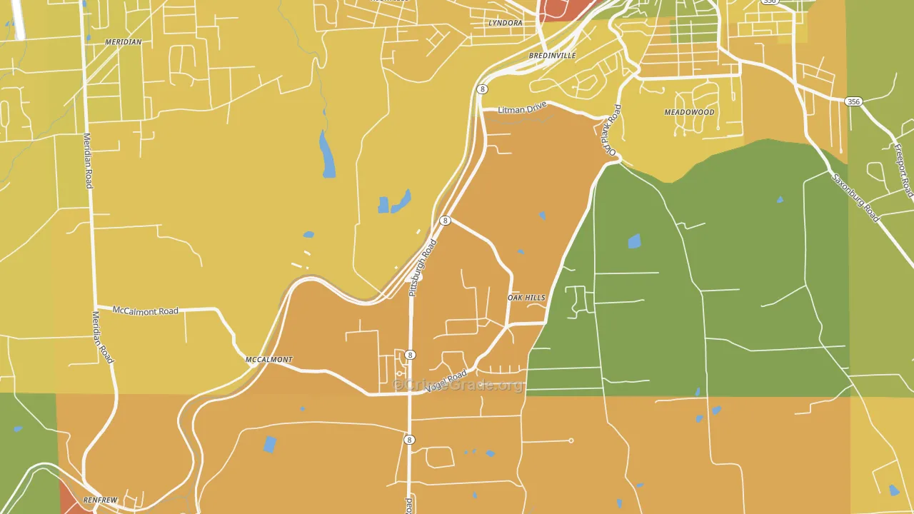 Oak Hills, PA Map of Drug-Related Crime Rates