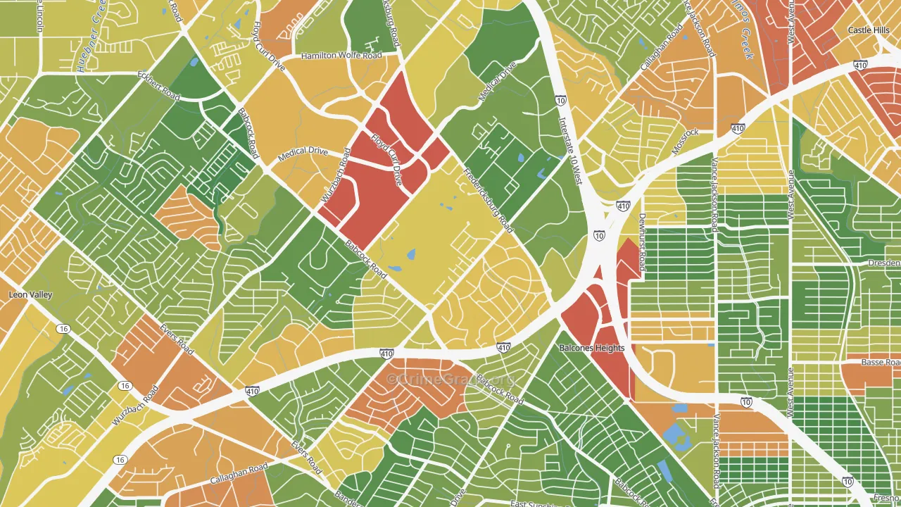 Oak Hills, San Antonio, TX Map of Drug-Related Crime Rates